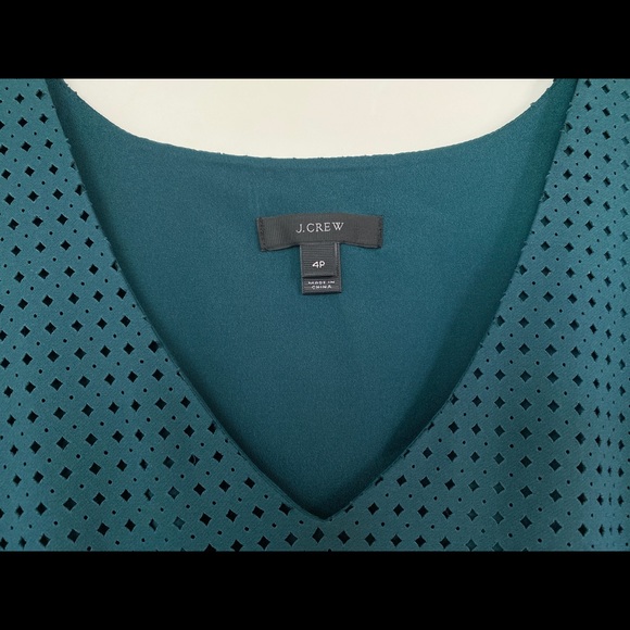J. Crew Teal Green Perforated Laser Cut Diamonds Draped Slit Midi Dress - Picture 2 of 6